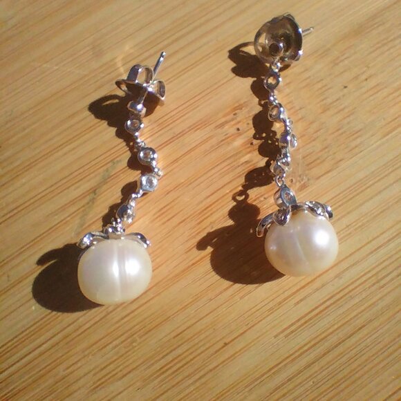 HONORA Freshwater White Pearl Earrings With Cubic Zirconia 925 Sterling Silver - Picture 8 of 8